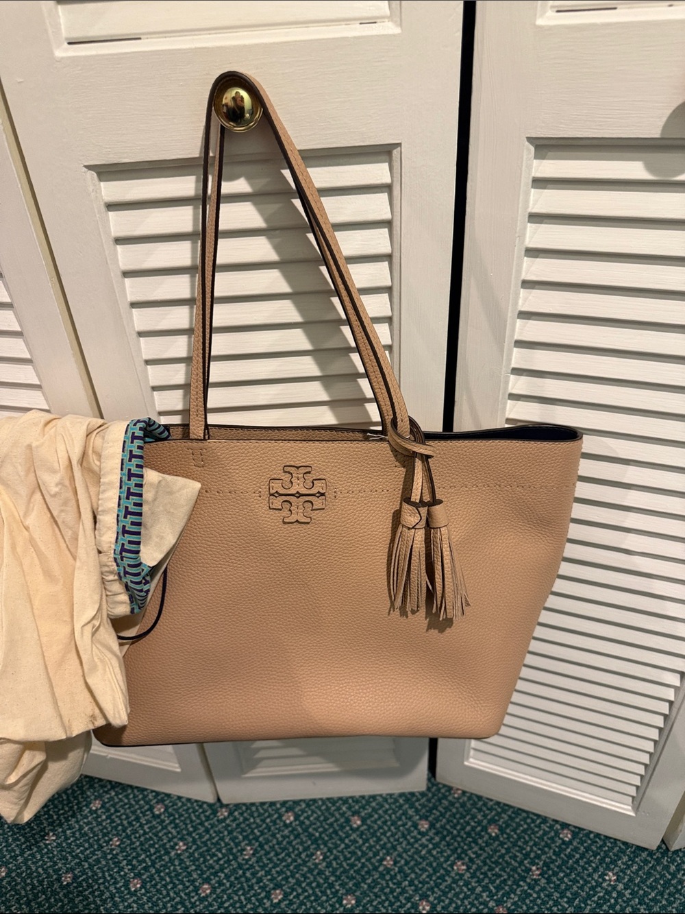 Tory Burch Beige Leather Tassel Tote